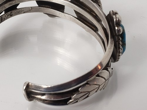 Pulsera Nativa Americana NA Talla 6.5 .925 Turquesa 54 gms Diseño Navajo Vintage - Imagen 5 de 11