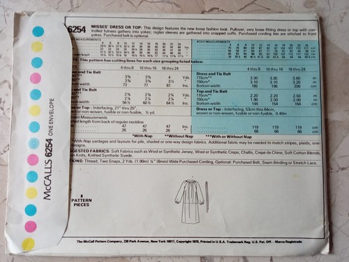 McCALLs 6254 Vintage 70er KLEID Prärie runde Passe lose ein Umschlag ungeschnittenes Muster - Bild 3 von 8