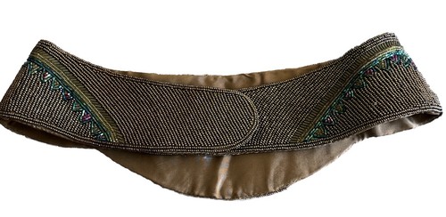 Vtg 80s Regale Beaded Womens Belt Cummerbund Size XS Brown Aqua Seed Beads 24” - Picture 3 of 6