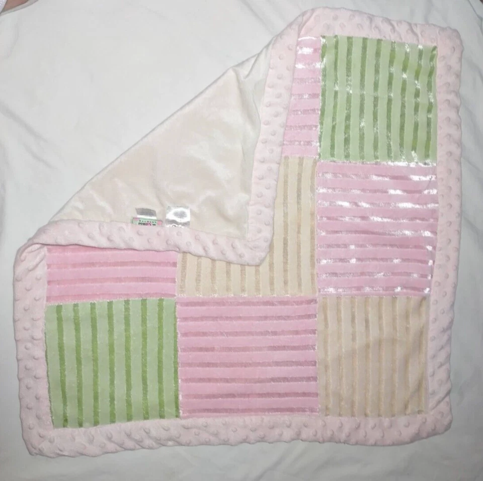 2 Carla's Layette Patchwork Baby Blanket Lovey Girl Minky Dot Pink Green Yellow - Image 4 of 4