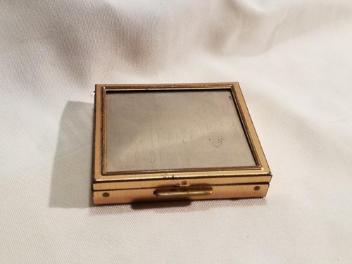 Scatola pillola metallo vintage colore oro vetro top latta trucco compatto con coperchio a cerniera e specchio - Foto 10 di 15