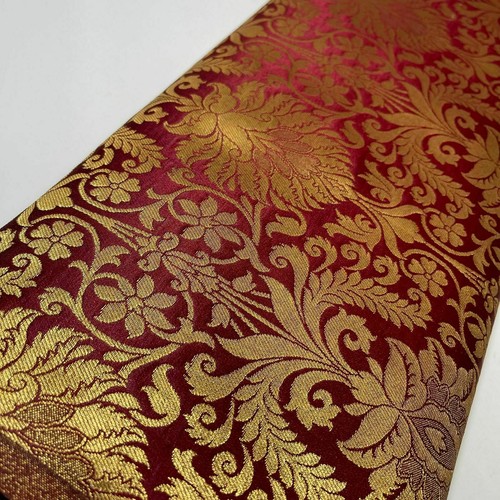 Floral Gold Leaf Damask Metallic Indian Banarasi Brocade Fabric Design 44" Meter - Picture 55 of 300