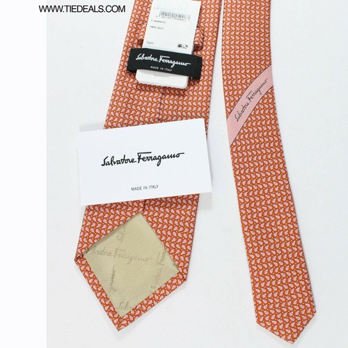 100 % neu Salvatore Ferragamo Seidenkrawatte orange Tischtennis Neuheit 220392 - Bild 3 von 4