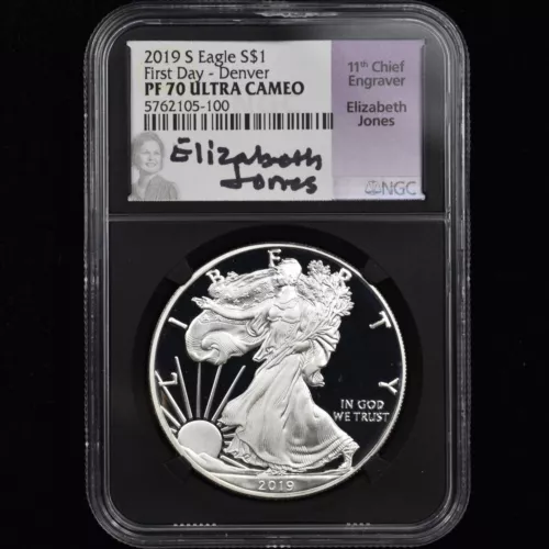 2019-S $1 PROOF SILVER EAGLE ✪ NGC PF-70 ✪ COIN FIRST DAY DENVER JONES 100