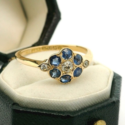 18kt Gold Diamant und Saphir Cluster Ring datiert 1870 - Bild 7 von 7