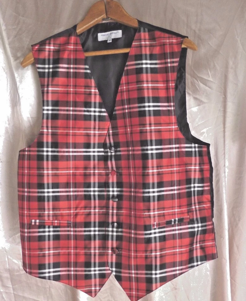 Chaleco Vesuvio Napoli Italia Rojo Negro Blanco Cuadros Poli Abotonado Mediano Foto 2 de 4