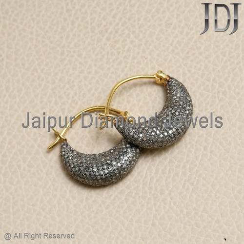 Natural Pave Diamond Hoop 925 Sterling Silver Jewelry Hoop Earring Women Jewelry - Picture 5 of 18