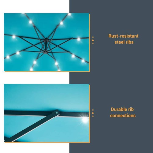 Sonkuki Outdoor Cantilever Umbrella 10 ft. Round w/ Solar LED Lighted Lake Blue - Picture 7 of 9