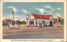 Irving NY White Horse Service Gas Station Linen Postcard