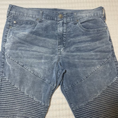 True Religion Corduroy Jeans Mens Sz 34X32 Blue Geno Relaxed Skinny Moto Pockets - Picture 6 of 14