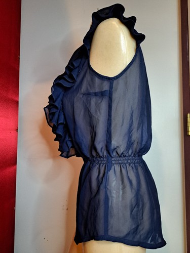Elegante blaue Bluse mit Rüschen Größe S - Bild 3 von 5
