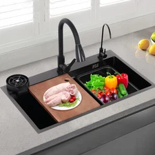 Rectangular Kitchen Sink Stainless Steel Multifunction Sink w/ Pull-out Faucet