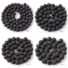 4-16mm Natural Black Lava Rock Stone Round Shape Gem Jewelry Loose Beads 38cm