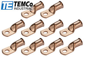 10 Lot 4 AWG 3/8" Hole Ring Terminal Lug Bare Copper Uninsulated Gauge