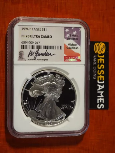 1994 P PROOF SILVER EAGLE NGC PF70 ULTRA CAMEO MICHAEL GAUDIOSO SIGNED POP 5!