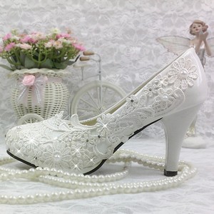 Lace-white-crystal-Wedding-shoes-Bride-flats-low-high-heel-wedge-size-5-10