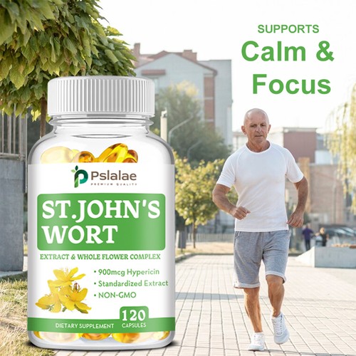St. John's Wort Caps 900mg - Stress Anxiety Depression Hypercin Veggie Non-GMO - Picture 5 of 13