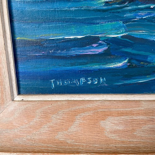 Quadro vintage con cornice paesaggio marino faro nautico originale arte costiera Thompson - Foto 7 di 8