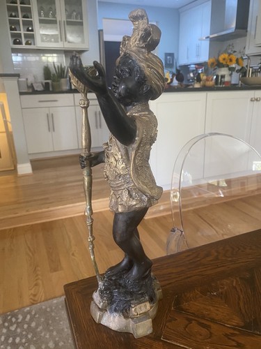 Vintage Caste Bronze Blackamoor SCULPTURE Candlestick STATUE 16” Tall - Picture 7 of 12