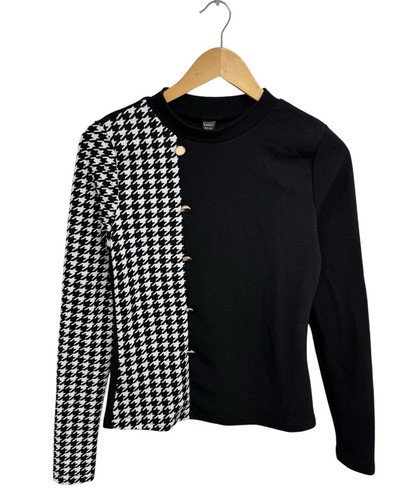 Emery Rose women's basic top black Houndstooth long sleeve size M