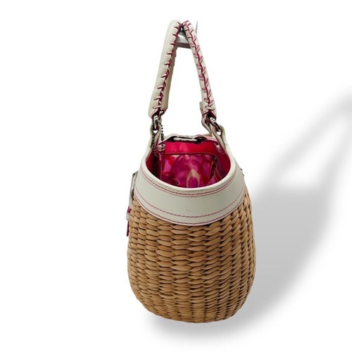 Coach Basket Bag Tote Bag Soho Straw Leather White Pink Authentic From Japan - Picture 4 of 10