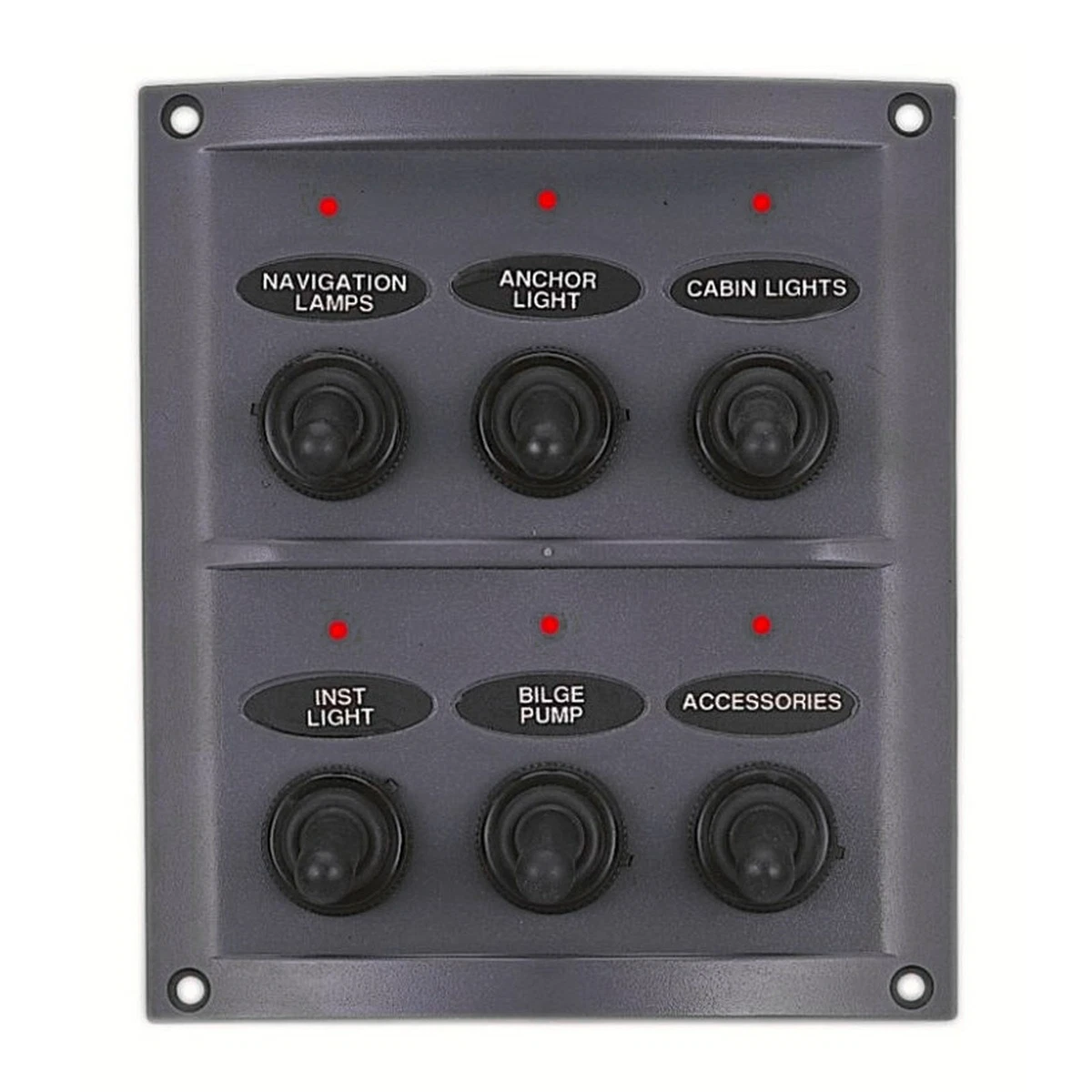 Pannello Interruttori A Bilanciere Impermeabile 6 Gang 12-24V Con LED Blu – Per Auto, Camper, Barca – Precablato