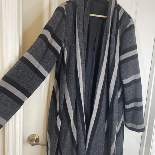Saks Fifth Avenue Threads Long Sleeve Striped Wool Blend Long Cardigan L - 第 7/11 張圖片