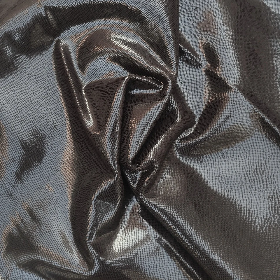 Glossy black viper snake textured veg tan goat leather hide - Image 2 of 4