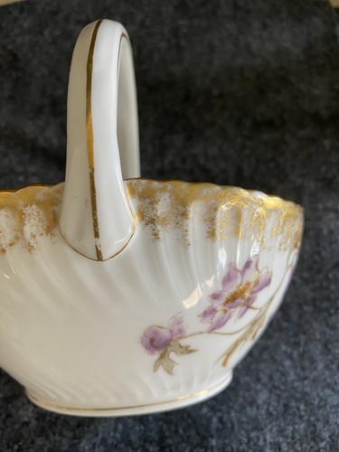 Vintage LIMOGES ELITE signed Handled Basket Shaped Candy or Trinket Dish Floral - Picture 12 of 12