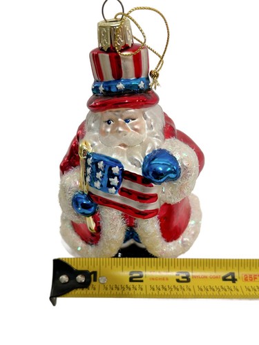 Vintage Lao Mai Vetro Soffiato Patriottico USA Babbo Natale Decorazione Americana - Foto 6 di 11
