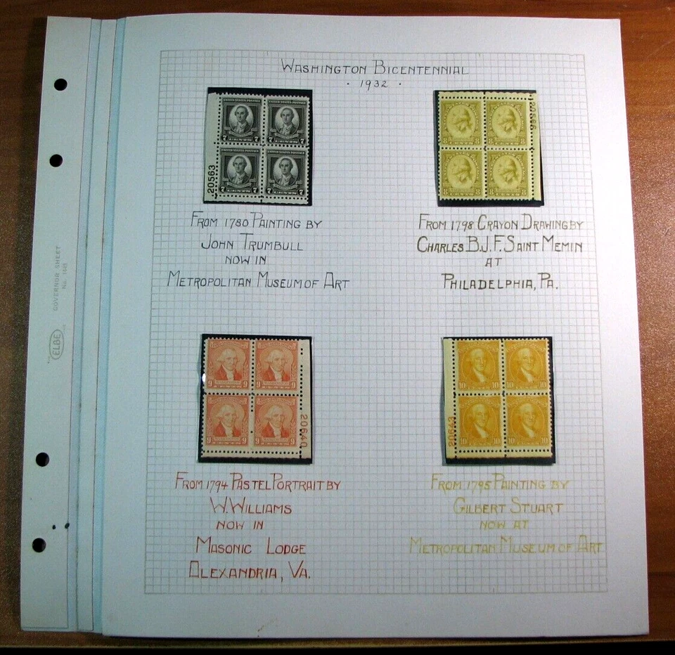 Estampilla en bloque de placa de Estados Unidos Scott# 704-715 Bicentenario de Washington 1932 como nueva (NOTA) L706 Foto 3 de 3