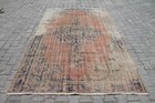 6x9 ft Vintage Turkish Anatolian Oushak Carpet, Brown,Red & Navy for Living Room