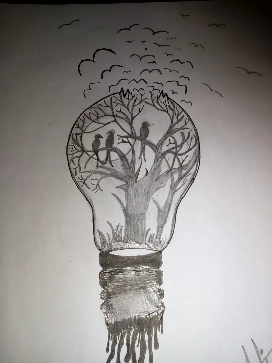 Orginal Pencil Sketch Creative Deep Meaning Light Bulb Drawing