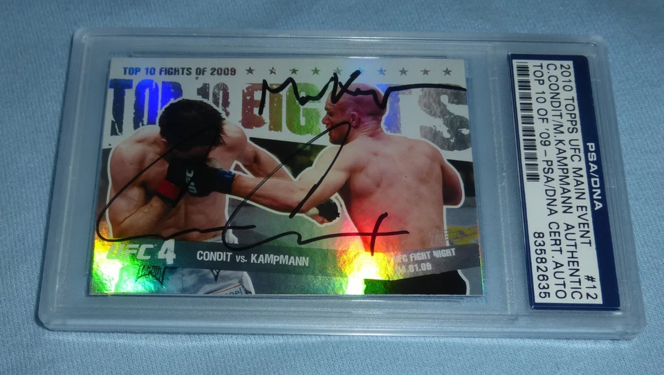Tarjeta del evento principal Topps UFC firmada por Carlos Condit Martin Kampmann 2010 #12 PSA/DNA Foto 4 de 4