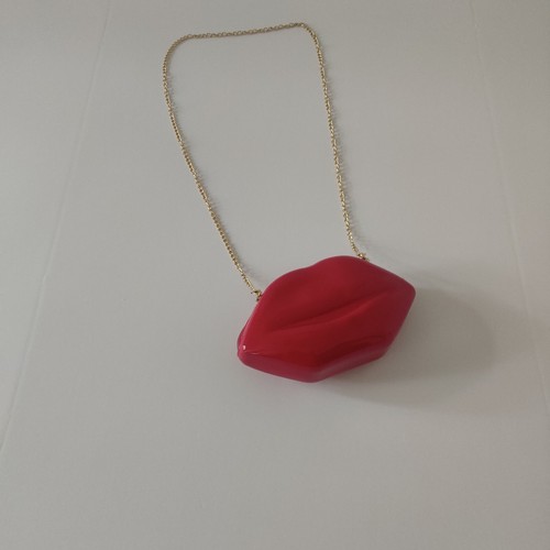 Chic Handbag Purse Clutch Red Lips, Zip Up Cross Body Gold Chain Jelly Cute 9x5 - Picture 15 of 20