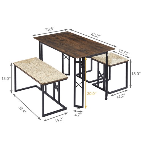4 Piece Dining Room Table Set with Bench and 2 Stools Small Space for Kitchen - Picture 19 of 22