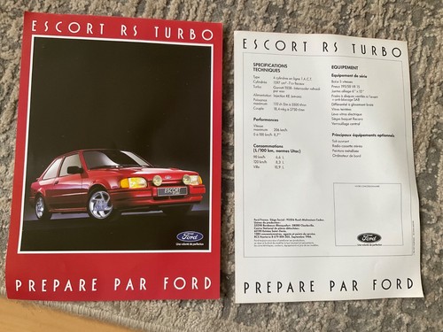 FORD ESCORT RS TURBO. SALES SHEET. 1986. FRENCH