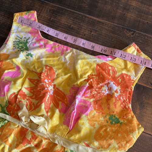 Vintage Yellow Pink Flower Sun Dress Small Sleeveless 70s? 80s? - Picture 3 of 11