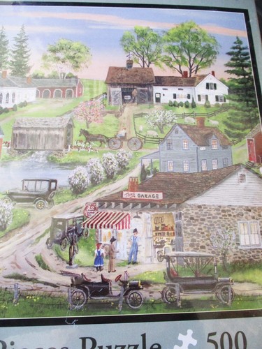 500 Piece Bob Fair Art Puzzle "Tom's Garage"  16"x 20"  Bits - Picture 4 of 5
