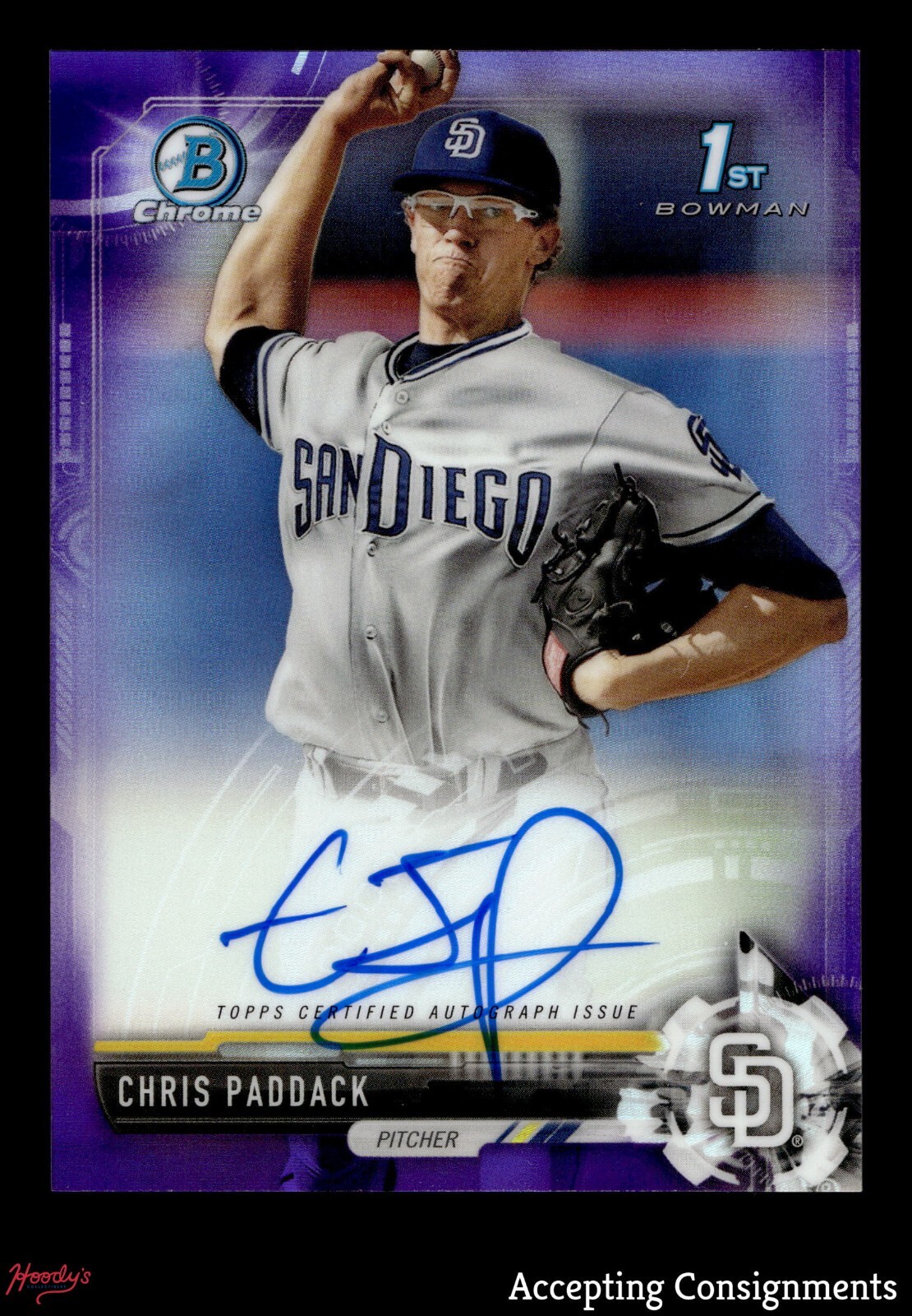2017 Bowman Chrome Autograph Purple Refractor Chris Paddack /250 ROOKIE 1st AUTO