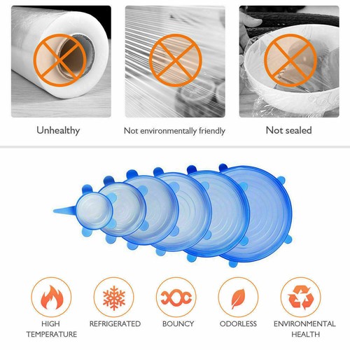 6Pcs Stretch Silicone Lids Bowl Reusable Kitchen Food Storage Wrap Sealing Cover - Picture 5 of 13