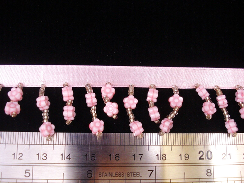 Beaded Trim 1m Pink Flowers Beads Sewing Lampshade Crafts Costume - Imagen 2 de 2