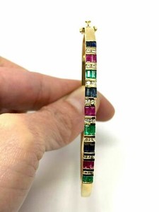 6CT-Baguette-Diamond-Ruby-Emerald-Sapphire-14k-Yellow-Gold-Over-Bangle-Bracelet