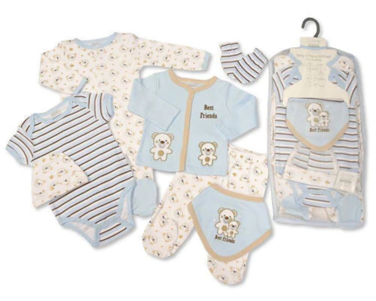 7 Piece Baby Boys Layette Clothing Gift Set Little Teddy Bear by Nursery Time 0-
