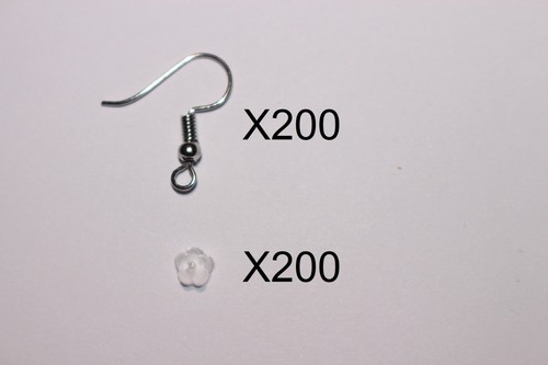 Crochets, support boucle d'oreille argentés + fermoir plastique forme de fleur - Picture 5 of 5