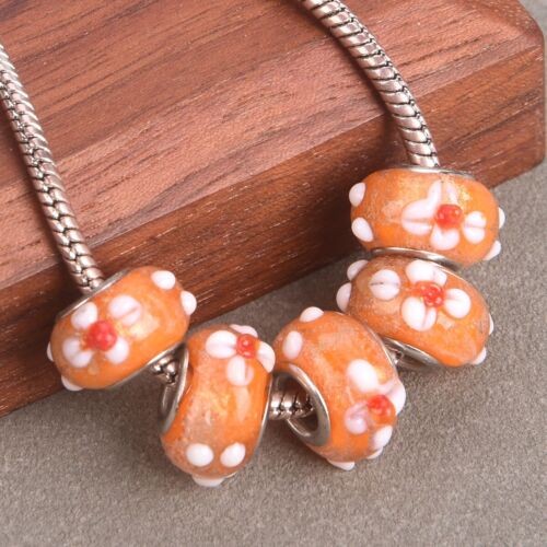 5pcs 15x9mm Round Flower Patterns Handmade Murano Lampwork Glass Big Hole Beads - Picture 17 of 17