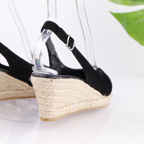Eric Michael Womens Pump Size 39 9 Black Suede Slingback Wedge Heel Espadrilles - Picture 4 of 15