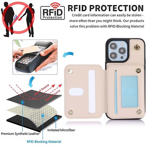 PU Leder Hülle mit Crossbody Handykette Wallet Cover für iPhone 15 Pro Max 14 13 - Zdjęcie 24 z 59