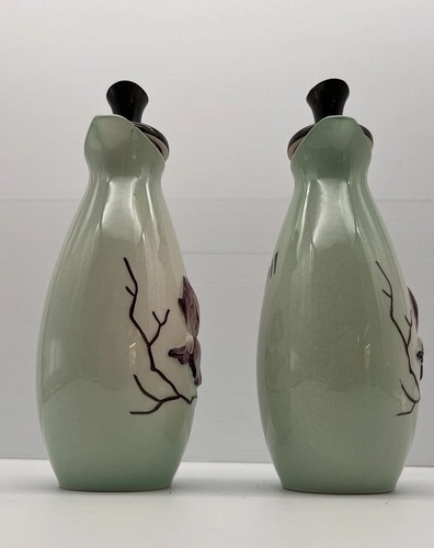 Vintage 1950s Carlton Ware Green Purple Magnolia Flowers Oil & Vinegar Decanters - Picture 4 of 14