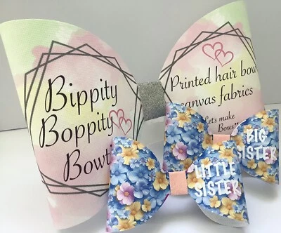 BIG/LITTLE SISTER FLORAL 4" PRINTED CANVAS FABRIC BOW LOOPS TO MAKE HAIR BOWS